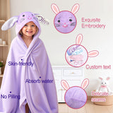 Individz Custom Hooded Bath Towel with Name, Personalized Highly Absorbent Bunny Towels, Baby Bath Towels for Girls Boys, Easter Brithday Shower Gifts for Baby, Toddler, Newborn (Purple)