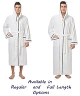 Arus Men's Hooded Classic Bathrobe Turkish Cotton Robe with Full Length Options, White w Navy Large-X-Large