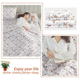 Softan Floral Queen Sheet Set Orange Flower Printed Bed Sheets - 4 Piece Soft Microfiber Patterned Fitted Sheets with 15" Deep Pocket and Corner Straps, Cute Spring Sheets & Pillowcase Set