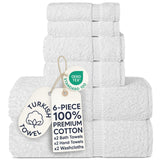 Chakir Turkish Linens Luxury Spa and Hotel Quality Premium Turkish Cotton 6-Piece Towel Set (2 x Bath Towels, 2 x Hand Towels, 2 x Washcloths)