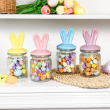 Easter Decorations- 4 PCS Glass Jars with Ceramic Bunny Ear Lid-Easter Glass Storage for Chocolate Candy Sweets Gift Mini Eggs Table Decoration