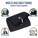 Mile High Life Tri-fold Golf Towel | Premium Microfiber Fabric | Waffle Pattern | with Heavy Duty Carabiner Clip | Golf Towel for Men and Women (Black Golf Towel)