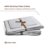 Peru Pima, Bed Sheets Set with 4 Pieces, 415 Thread Count, Percale, 100% Peruvian Pima Cotton, Hotel Luxury Quality, Extra Soft and Cooling Sheets, Queen Size, Nautical Stripe Blue