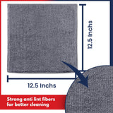 USANOOKS Microfiber Cleaning Cloth Grey - 12 Packs 12.6"x12.6" - High Performance - 1200 Washes, Ultra Absorbent Towels Weave Grime & Liquid for Streak-Free Mirror Shine - Car Washing Cloth