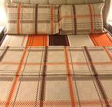 brown and orange plaid flannel flat sheet