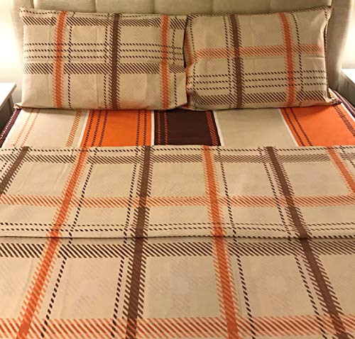 brown and orange plaid flannel flat sheet