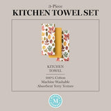Martha Stewart Autumn Harvest Falling Leaves Kitchen Towel 3-Pack Set, 100% Cotton with Absorbent Terrycloth, Decorative