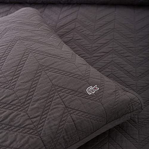 Lacoste Herringbone Stitch 2-Piece Quilt Set, Twin, Castle Rock Grey