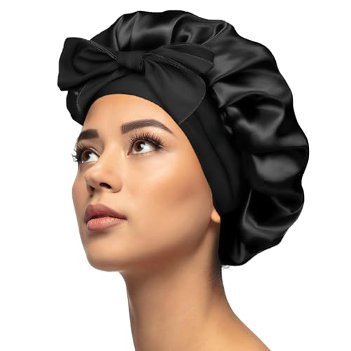 ZARA's CHOICE Silk Bonnet | Satin Hair Bonnet with Adjustable Tie | Double Layer Sleep Cap for Women | Perfect for Curly Hair (US, Alpha, Large, Green)