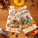 Unibyby Thanksgiving Kitchen Towels, Turkey Towels Set of 2, Farmhouse Give Thanks Dish Hand Towels with Orange White Bu