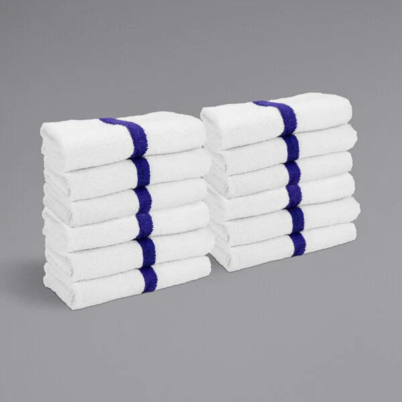 Towels N More 24x48 Soft Poolside Towels 60 Large Super Absorbent Pool Towel Blue Center Stripe Home Spa Gym Hotel Motel Rental House 100% Cotton Bath Towels