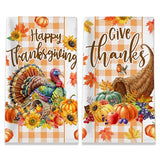Unibyby Thanksgiving Kitchen Towels, Turkey Towels Set of 2, Farmhouse Give Thanks Dish Hand Towels with Orange White Bu