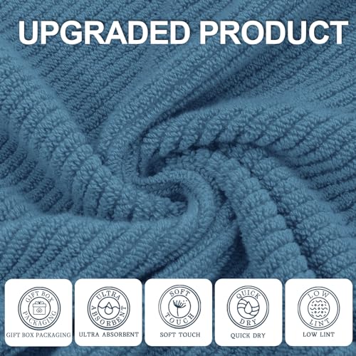 VOOVA & MOVAS Blue Towels Bathroom Sets, 100% Cotton | Lightweight | Soft | Quick Dry | Thick, Towel Set of 6, 2 Large Bath 30"x56", 2 Hand 18"x28", 2 Wash Cloths 13"x13", Denim Blue Towel Gift