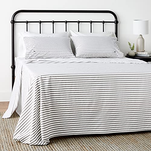 Lacoste 100% Cotton Percale Sheet Set, Graphic Stripe Print, Dark Grey, Full