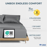 THREAD SPREAD 100% Egyptian Cotton Sheets Queen Size - Luxury 1500 Series Queen Sheet Set Egyptian Cotton (4 PC, Dark Grey), Silky Soft, Sateen Weave, Cooling & Breathable, 17" Deep Pocket Bed Set