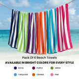 BolBom*S Beach Towels 6 Pack Large 30x60-100% Cotton Beach & Pool Towels Bulk Cabana Stripe - Quick Dry Bath Towel Set for Swim, Beach Essentials, Bathroom, Hot Tub, Yoga, Hotel & Airbnb Guests