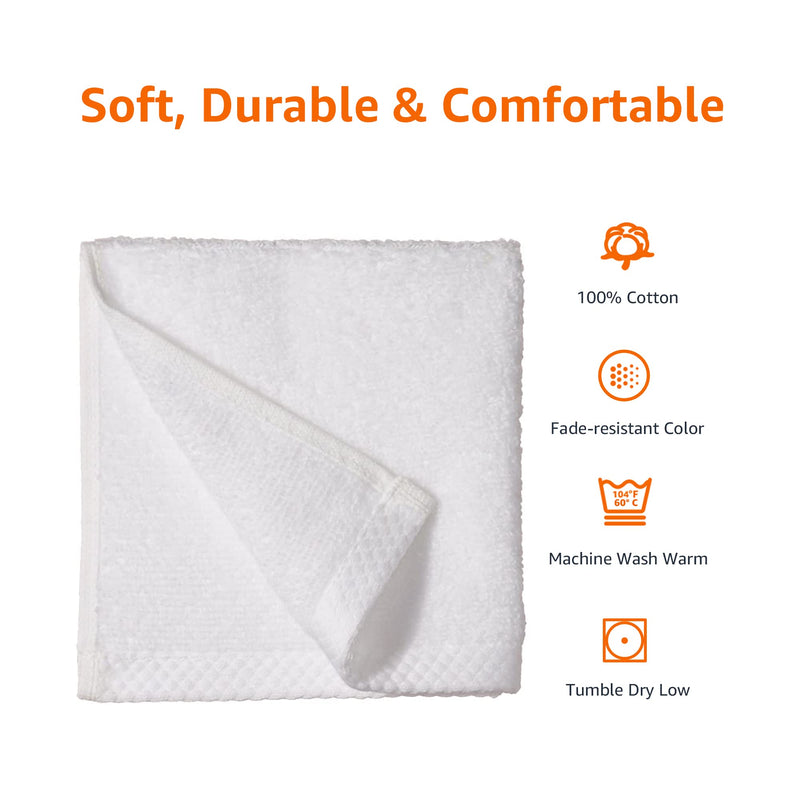 Amazon Basics - 12 Piece Quick-Dry Washcloth, 100% Cotton, White, 12" x 12"