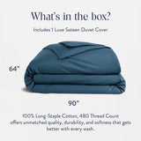 Brooklinen Luxury Sateen Duvet Cover - 100% Cotton, Twin/Twin XL Size in Abyss Blue with Extra-Long Corner Ties and Button Closure - Best Twin/Twin XL Duvet Covers