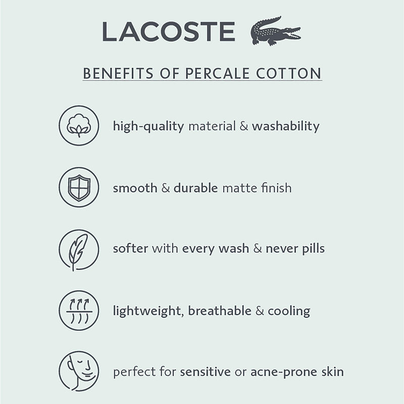 Lacoste 100% Cotton Percale Pillowcase Pair, Solid, Iced Pink, Standard