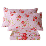 Bedlifes Queen Sheet Set Ultra Soft, Breathable, Silky Flower Deep Pocket 100% Microfiber Bedding, 4 Piece Queen Size Pink Floral(Red Rose)