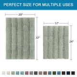 H.VERSAILTEX Sage Bathroom Rugs, Bath Mat Set of 2 Extra Thick Chenille Striped Pattern Shaggy Bath Rugs for Bath Room, Non Skid Bath Mats for Bathroom Floor (32 x 20 Plus 24 x 17 - Inches)