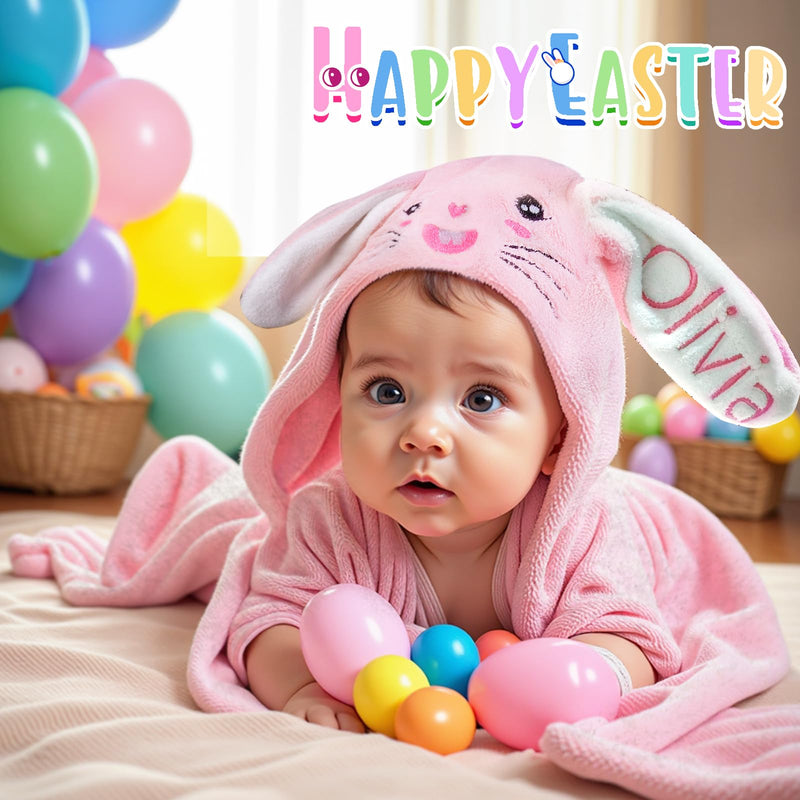 Individz Custom Hooded Bath Towel with Name, Personalized Highly Absorbent Bunny Towels, Baby Bath Towels for Girls Boys, Easter Brithday Shower Gifts for Baby, Toddler, Newborn (Purple)
