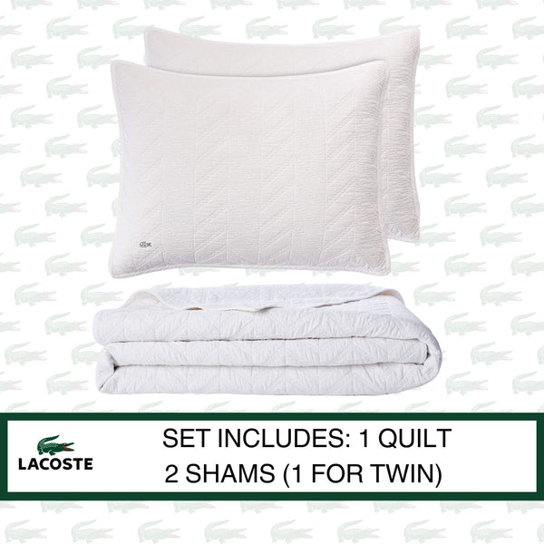 Lacoste Herringbone Stitch 3-Piece Quilt Set, King, White