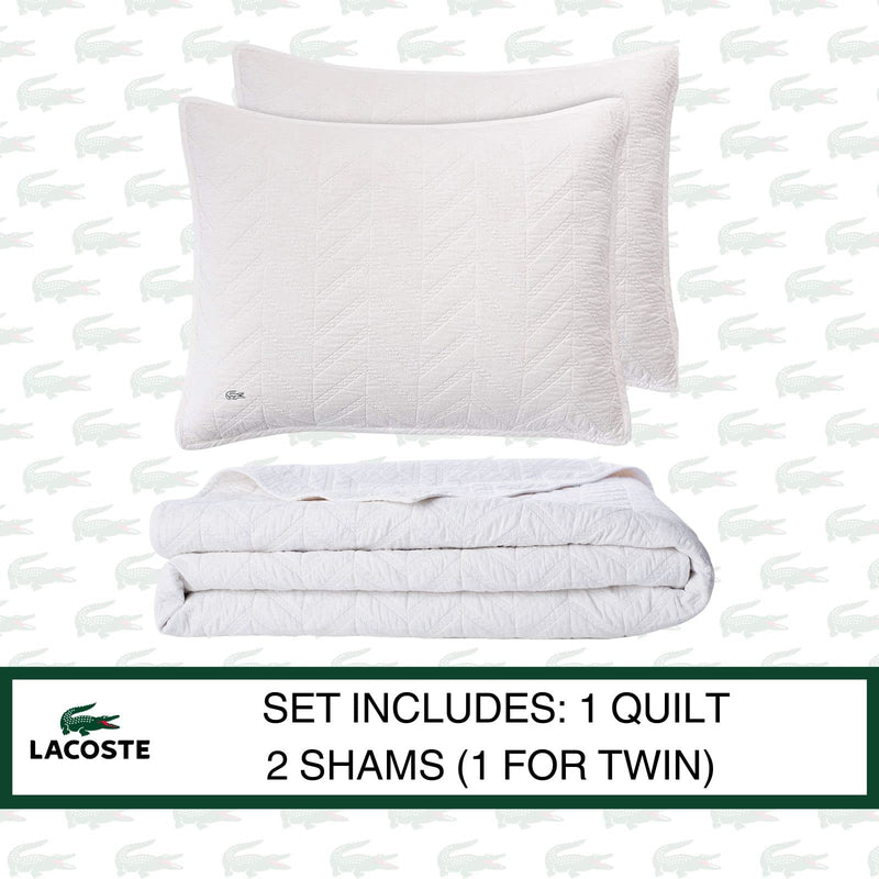 Lacoste Herringbone Stitch 3-Piece Quilt Set, King, White