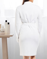 Cotton Blend Waffle Robes for Women Knee-Length Soft Bathrobe, Large, White