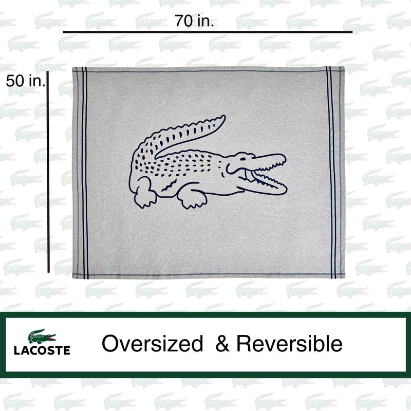 Lacoste Vintage Croc Oversized 50" x 70" Fleece Throw Blanket, Grey