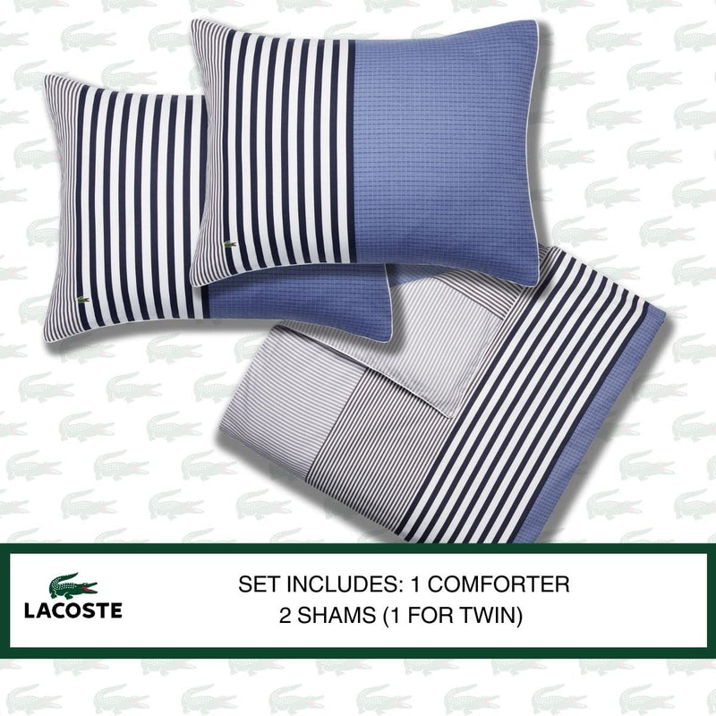 Lacoste Meribel Cotton Bedding Set, King Comforter, Blue/White