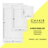 Chakir Turkish Linens Luxury Spa and Hotel Quality Premium Turkish Cotton 6-Piece Towel Set (2 x Bath Towels, 2 x Hand Towels, 2 x Washcloths)
