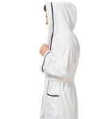 Arus Men's Hooded Classic Bathrobe Turkish Cotton Robe with Full Length Options, White w Navy Large-X-Large