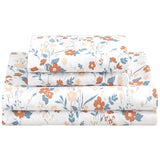 Softan Floral Queen Sheet Set Orange Flower Printed Bed Sheets - 4 Piece Soft Microfiber Patterned Fitted Sheets with 15" Deep Pocket and Corner Straps, Cute Spring Sheets & Pillowcase Set