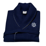 Classic Turkish Towels - 100% Turkish Cotton Unisex Long Bathrobe - Ultra Soft & Absorbent Nautical Waffle Robe, Hotel Comfort & Spa Quality - Navy (L/XL)