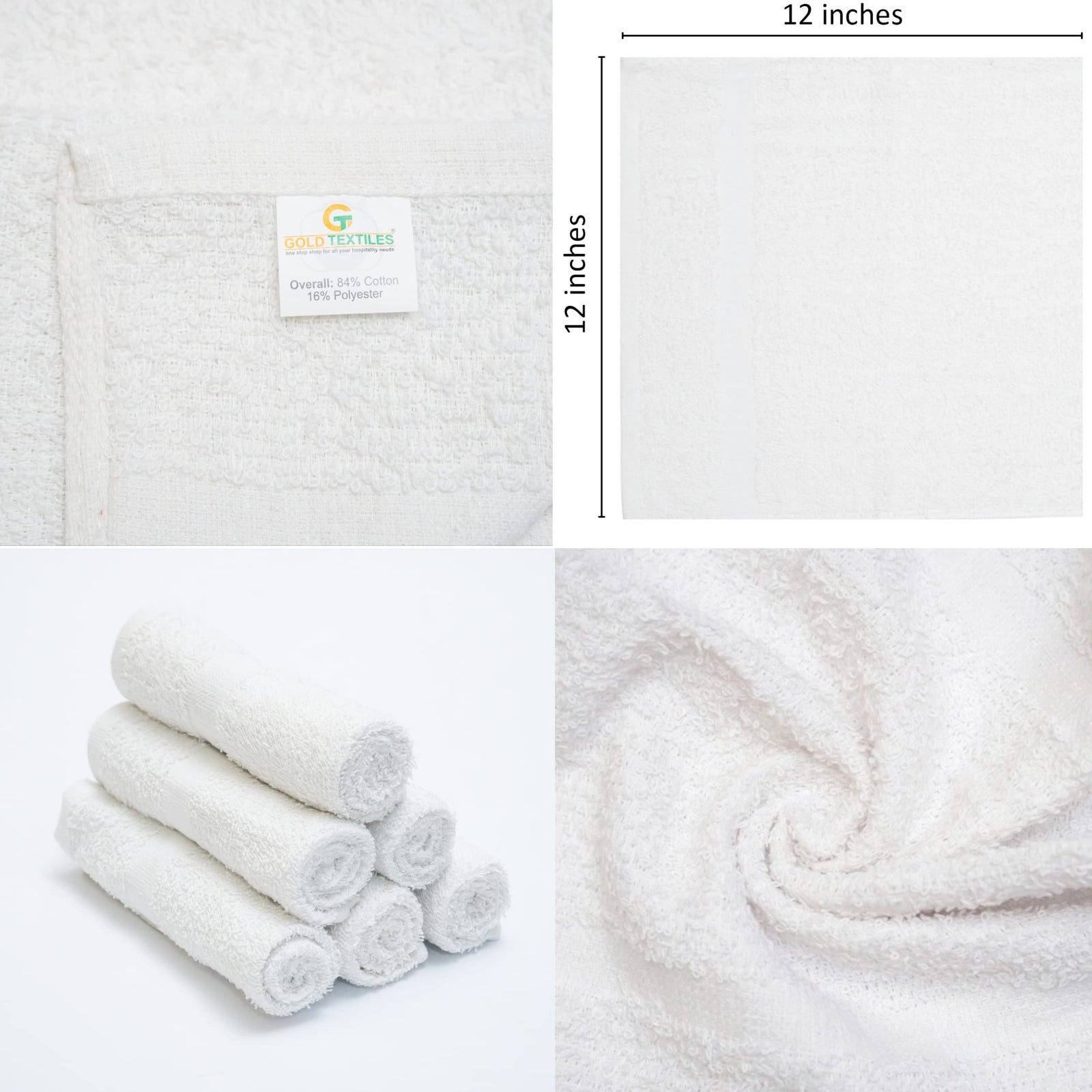 Wealuxe 12-Pack White Washcloths – 600 GSM 100% Ring-Spun Cotton, Super Soft & Absorbent Face & Body Towels - View #2