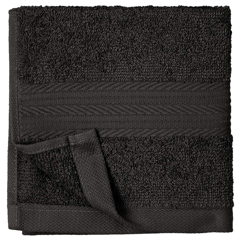 Amazon Basics Soft, Absorbent Fade Resistant Cotton Washcloths, 12-Pack, 12" L x 12" W, Black