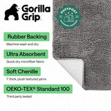 GORILLA GRIP Bath Rug Mat for Bathroom, Absorbent Chenille, 24x17 Gray