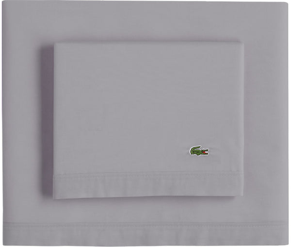 Lacoste 100% Cotton Percale Solid Sheet Set, Breathable, Cooling & Hotel Quality Sheets - Deep Pocket, Easy-Fit, Oeko-Tex Certified, Sleet, Full