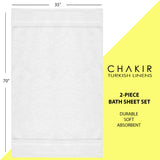 Chakir Turkish Linens, 100% Cotton Premium Quality Turkish Bath Sheets (35''x70'' Large Bath Sheet Towels - White)