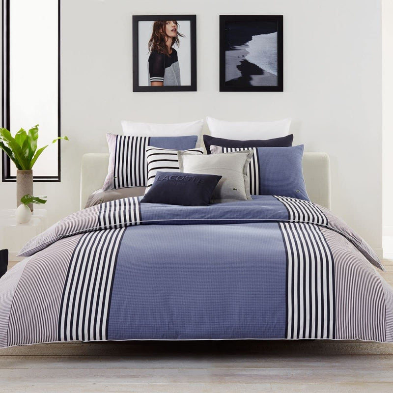 Lacoste Meribel Cotton Bedding Set, King Comforter, Blue/White