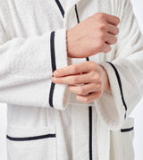 Arus Men's Hooded Classic Bathrobe Turkish Cotton Robe with Full Length Options, White w Navy Large-X-Large