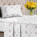 Floral Sheets - Butterfly Floral Bed Sheet Set - 1 Flat, 1 Fitted & 1 Pillowcase w/ Deep Pockets - Comfy, Wrinkle & Fade Free - Boho Botanical Bedding - Soft, Breathable and Cooling - Twin Size Set