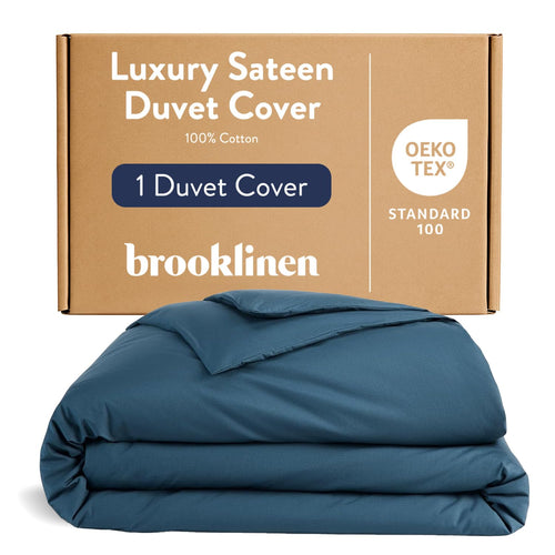 Brooklinen Luxury Sateen Duvet Cover - 100% Cotton, Twin/Twin XL Size in Abyss Blue with Extra-Long Corner Ties and Button Closure - Best Twin/Twin XL Duvet Covers