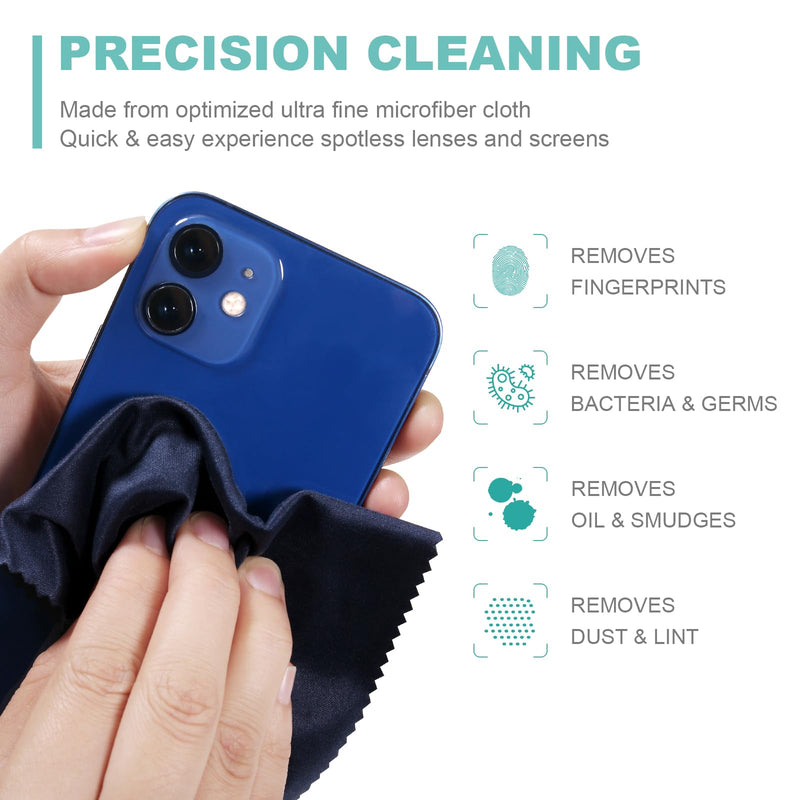 SmoTecQ 12 Pack Assorted Colors Microfiber Cleaning Cloths - Cleans Lenses, Glasses, Screens, Cameras, iPad, iPhone, Eyeglasses, Cell Phone, LCD TV Screens and More (6X7)