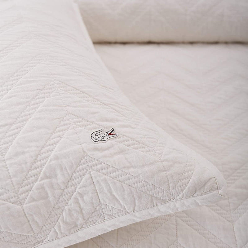 Lacoste Herringbone Stitch 3-Piece Quilt Set, King, White