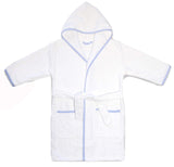MAURA Prince George Style Bathrobe. Luxury Hooded Bathrobe White and Blue Checkered Binding Turkish Terry Bath Towel Cute and Cuddly. Super Soft and Absorbent.