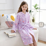 V.&GRIN Girls Fleece Hooded Robe, Soft Plush Warm Bathrobe Cozy Unicorn Sleepwear Gift for 5-14 Years （Lilac Heart 9-10）