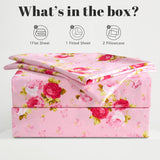 Bedlifes Queen Sheet Set Ultra Soft, Breathable, Silky Flower Deep Pocket 100% Microfiber Bedding, 4 Piece Queen Size Pink Floral(Red Rose)