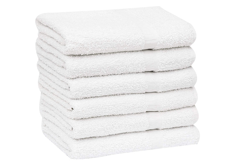 GOLD TEXTILES 12 White Economy Bath Towels Bulk (24x48 Inch) Cotton Blend for Softness-Commercial Grade Easy Care